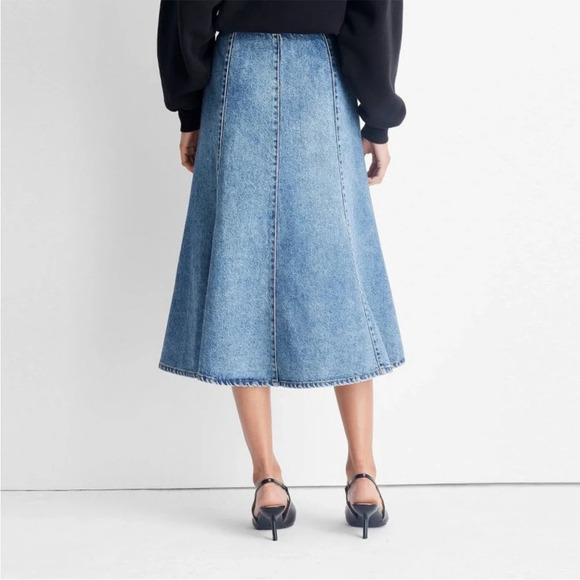 Future Collective Women's Flared Denim Midi Skirt Medium Wash Size 8 - Picture 2 of 7